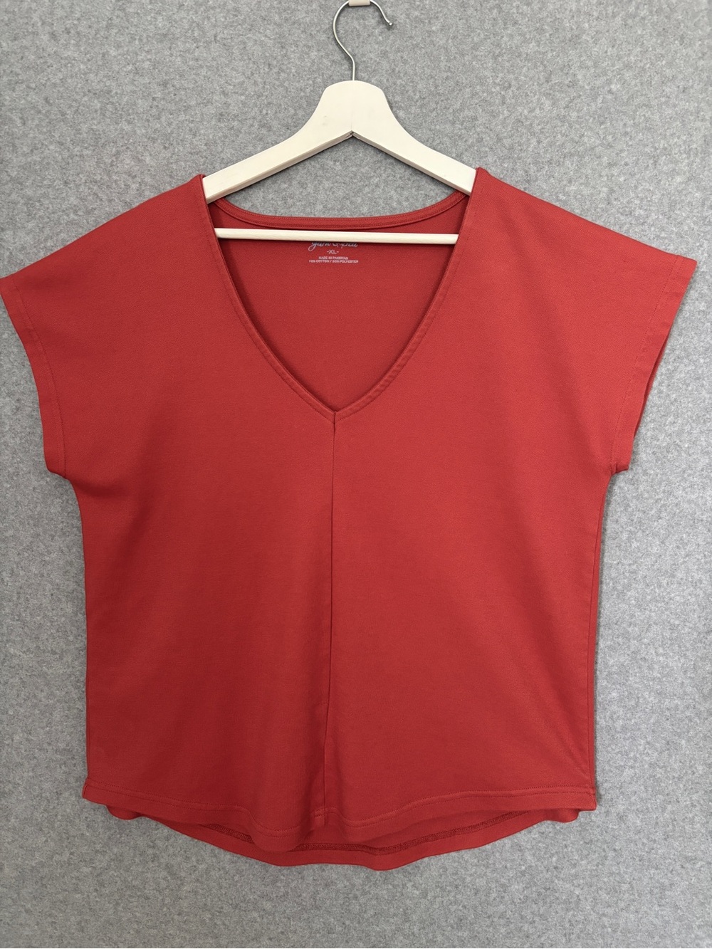 Yarn & Sea V-Neck Short Sleeve Top XL Terracotta